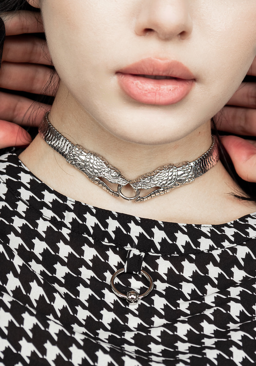 Double-Headed Snake Choker Necklace in Silver | Gothic Jewelry