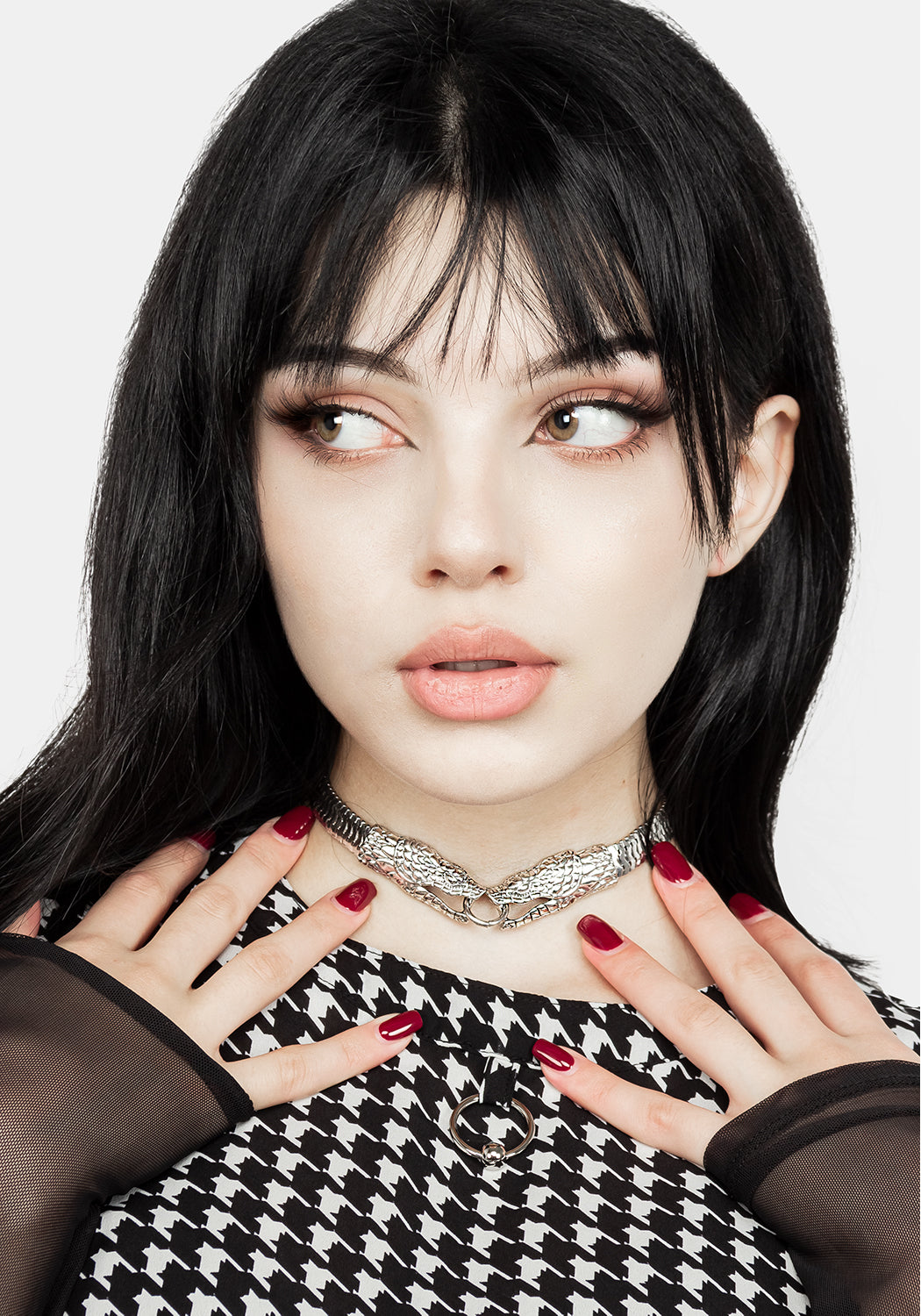 Double-Headed Snake Choker Necklace in Silver | Gothic Jewelry