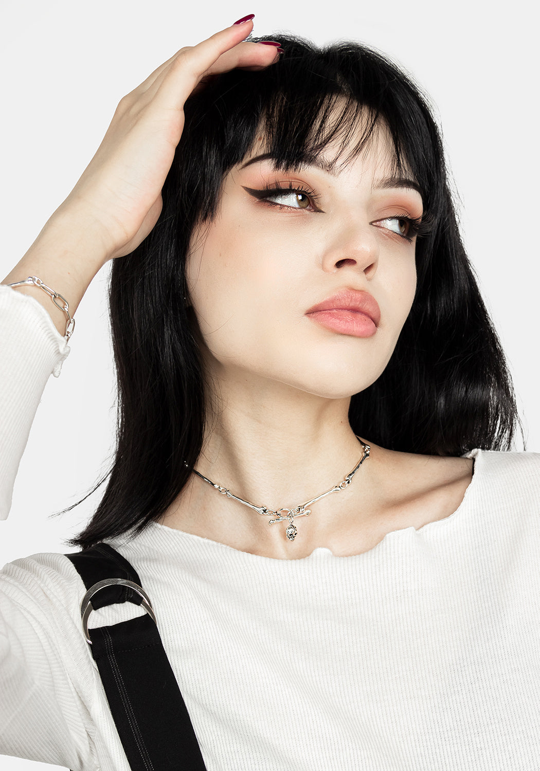 Black Agate Choker Necklace with Bone Pendant | Mori Bones Silver Jewelry