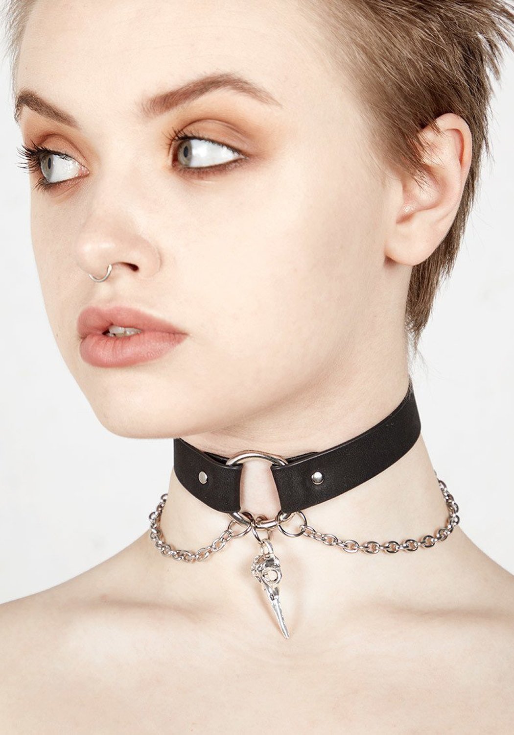 Gothic Bird Skull Choker Necklace | Adjustable Leather Choker
