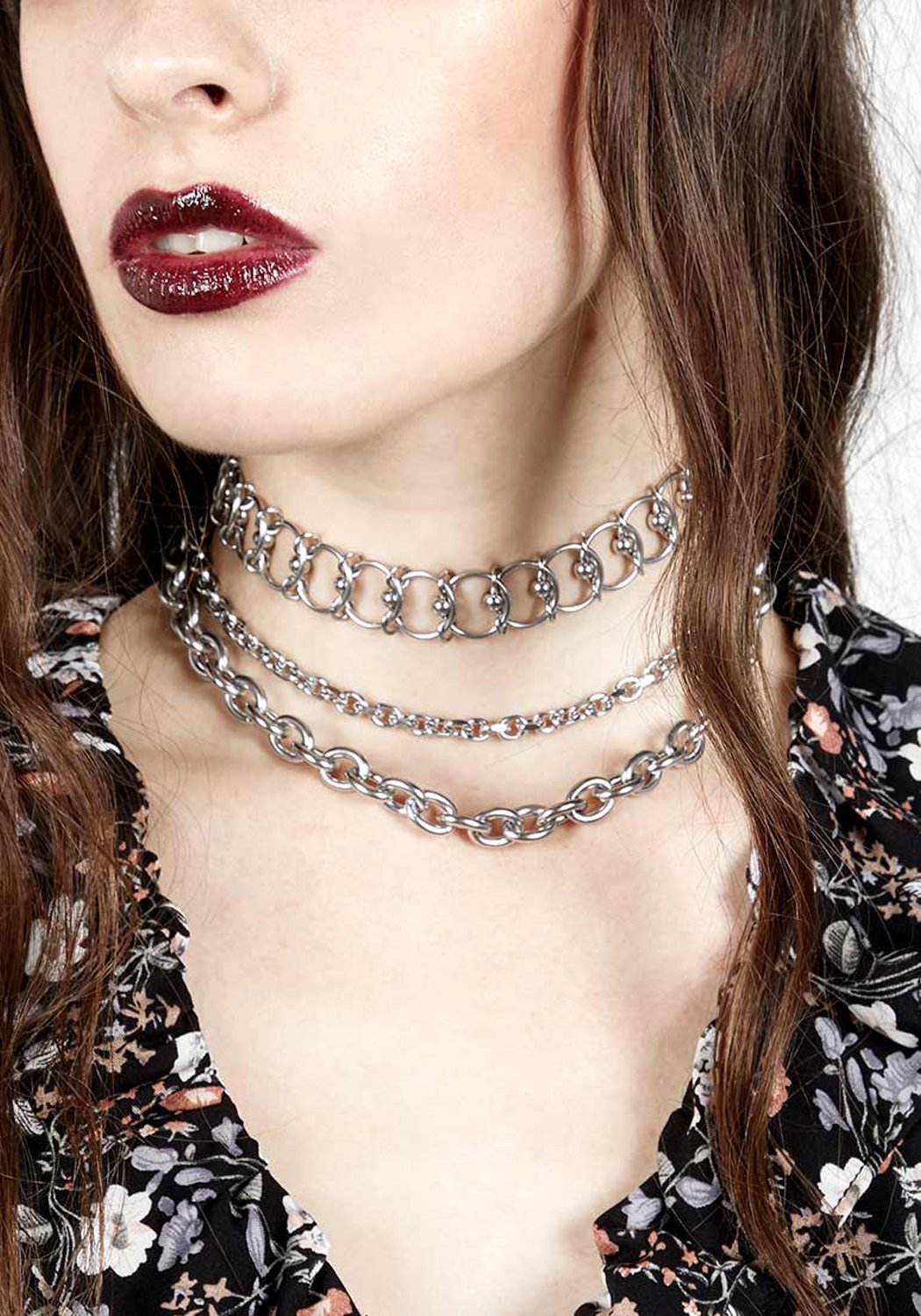 Layered Silver Chain Choker with Statement Ring | Auricle
