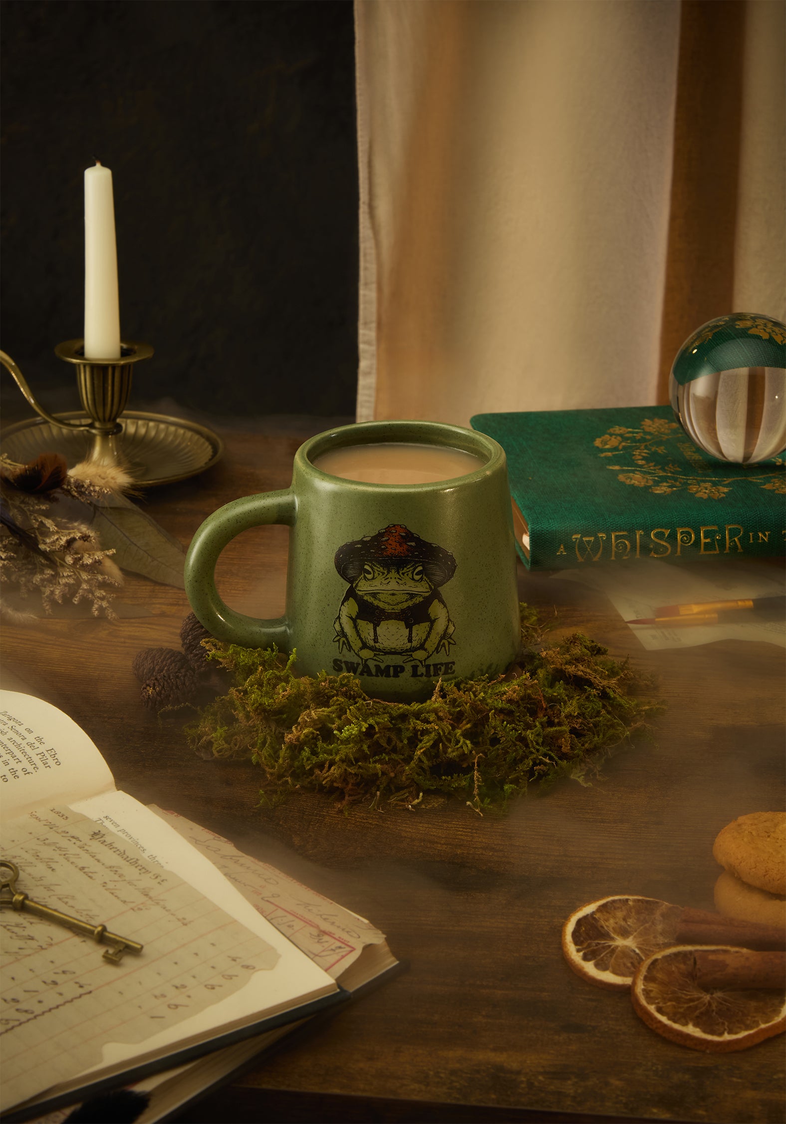 Speckled Green Frog Mug with Mushroom Print | Swamplife
