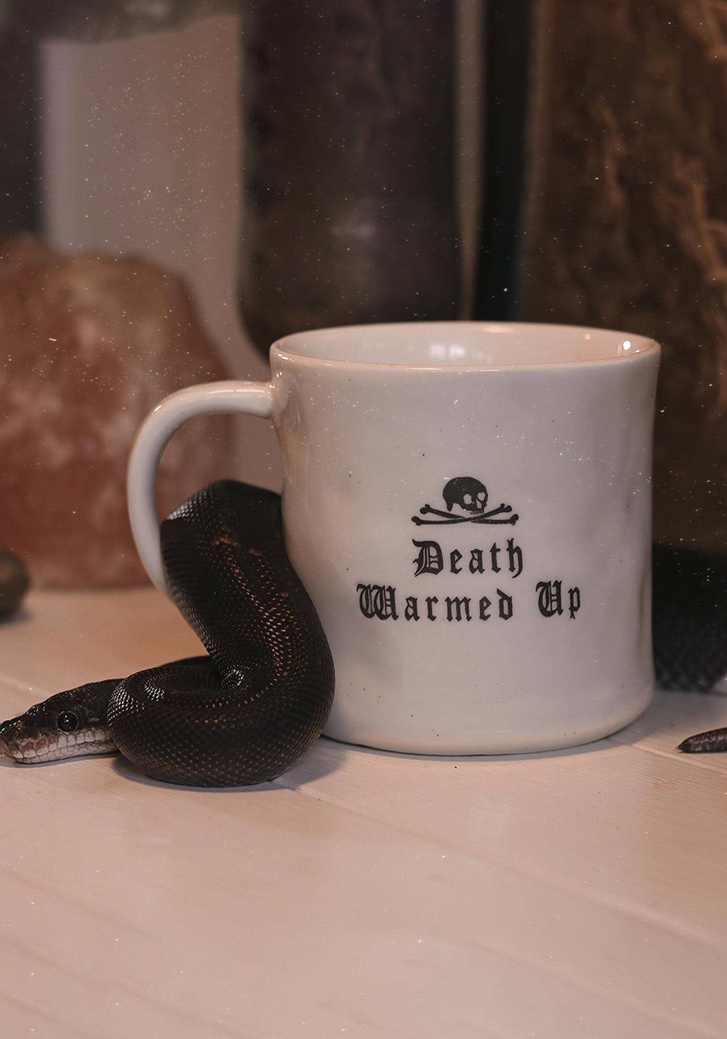 Gothic Death Warmed Up Mug with Speckled Ivory Glaze | Hand-Wrought Finish