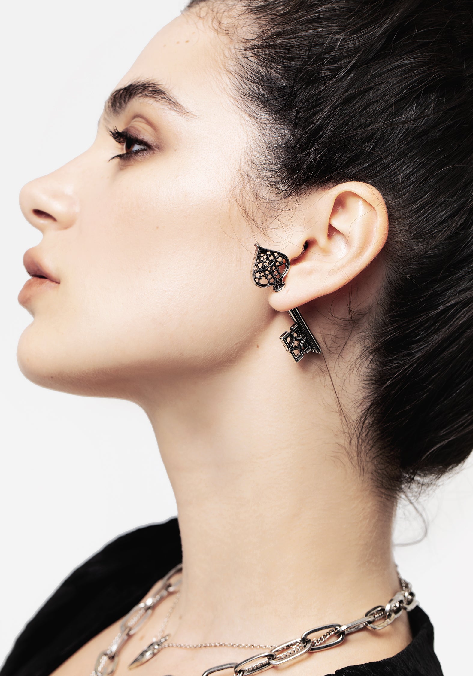 Gothic Key Earrings in Antique Silver | Claustrum Jewelry