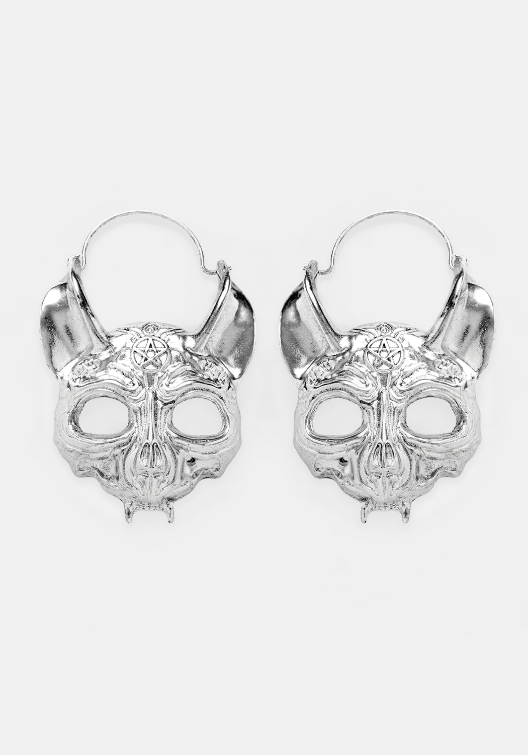 Gothic Cat Earrings with Pentacle Detail | Vampiric Silver Alloy