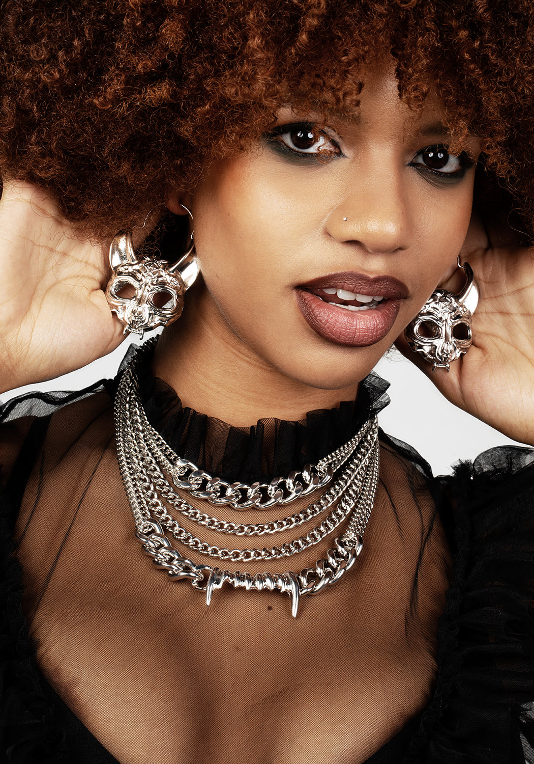Gothic Cat Earrings with Pentacle Detail | Vampiric Silver Alloy