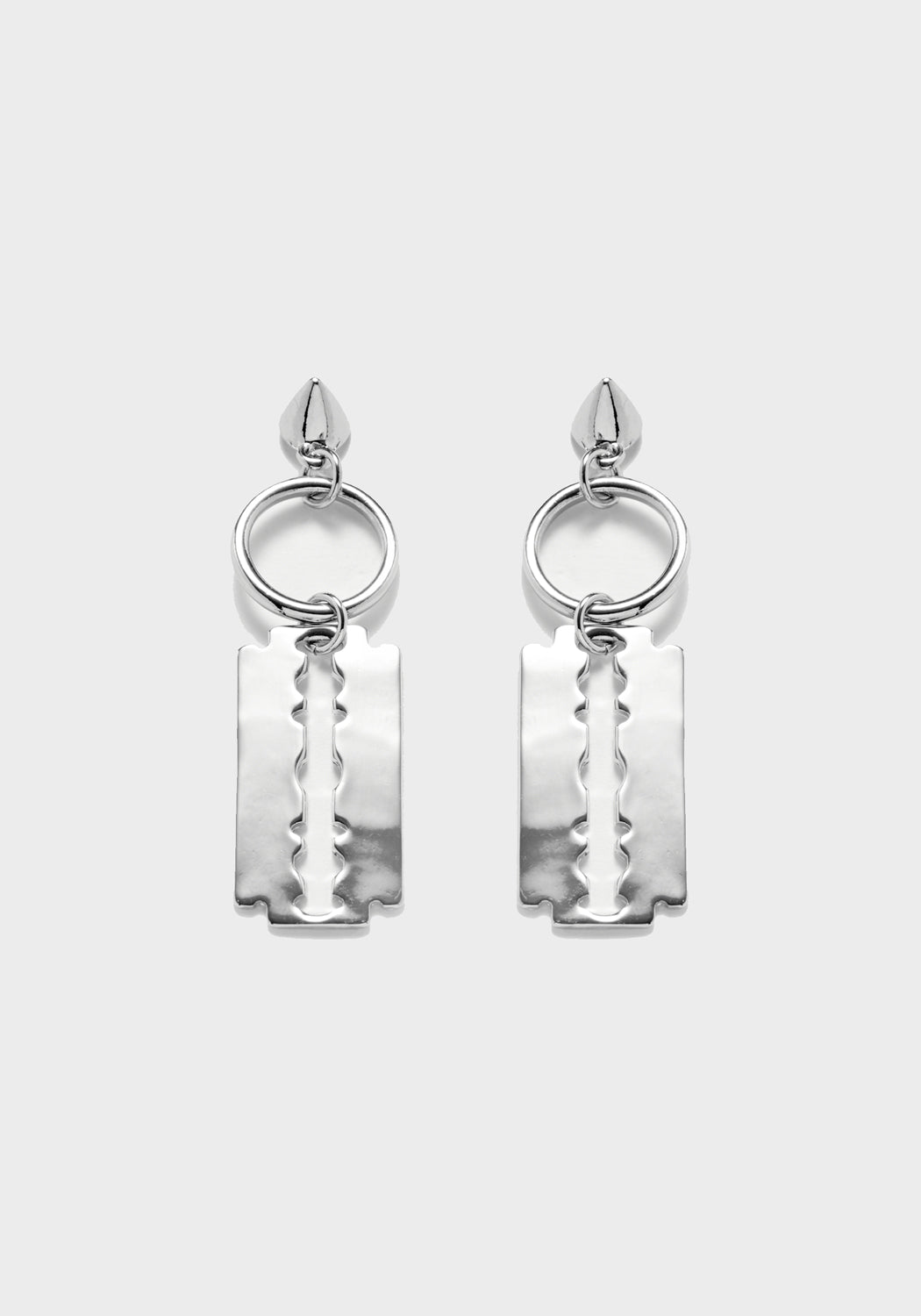 Silver Razor Blade Drop Earrings with Spiked Stud | Gothic Jewelry