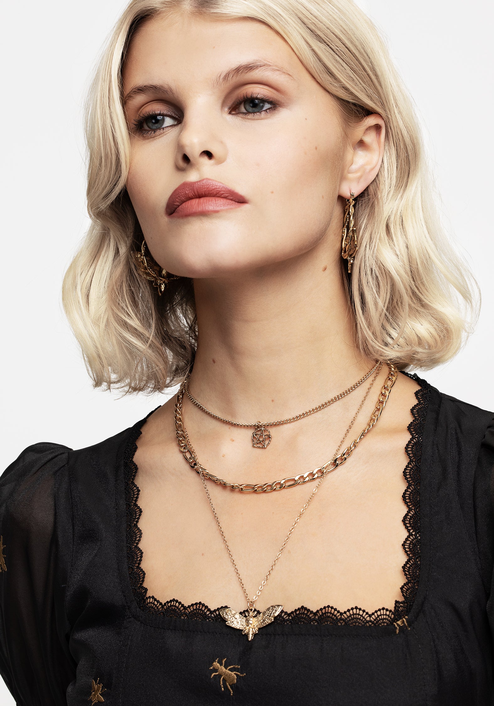Gold Hoop Earrings with Death's Head Moth Charm | Mortmoth