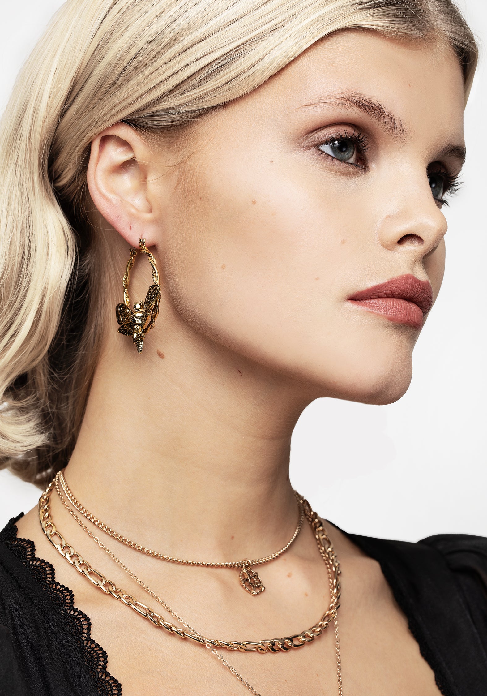 Gold Hoop Earrings with Death's Head Moth Charm | Mortmoth