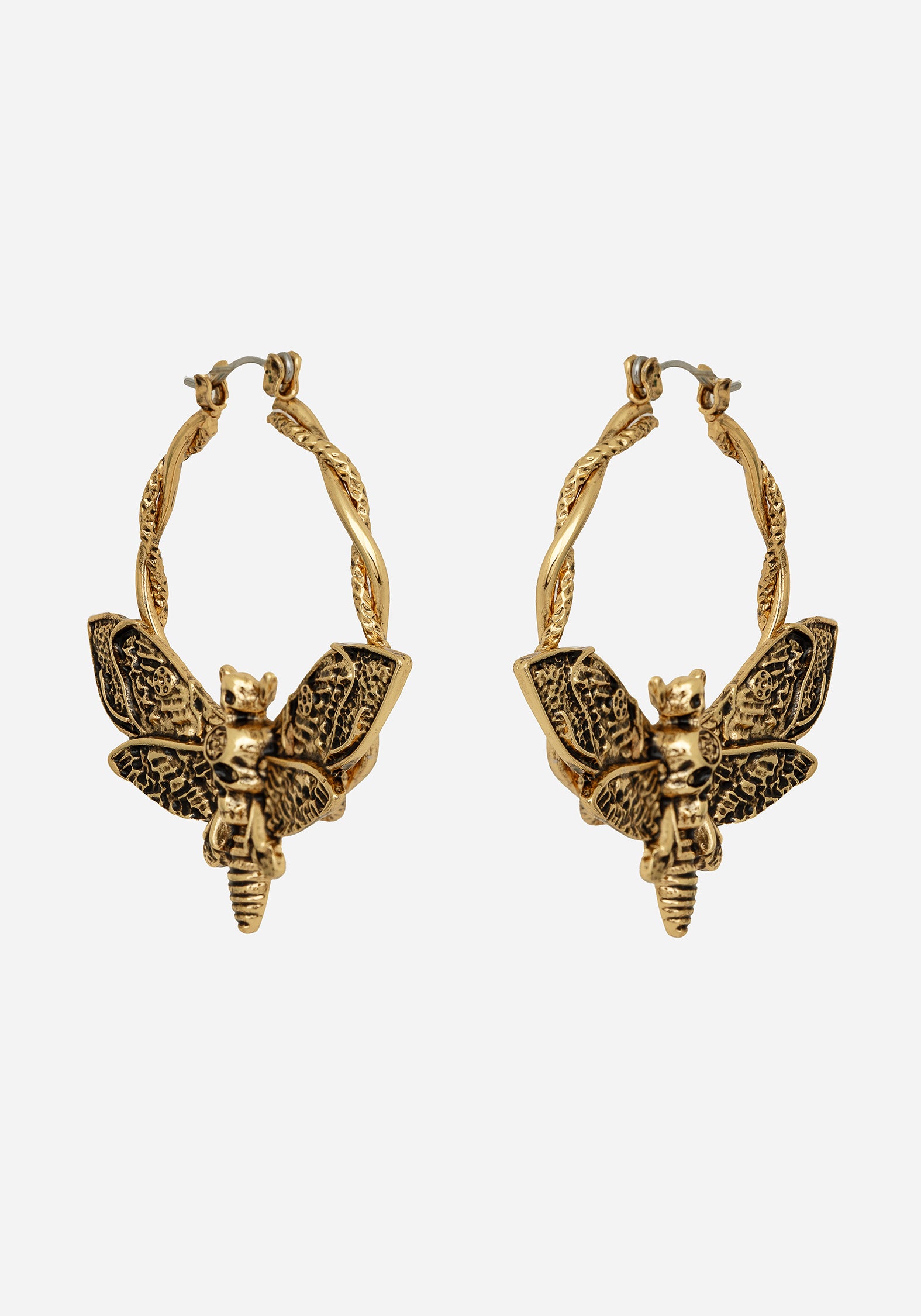 Gold Hoop Earrings with Death's Head Moth Charm | Mortmoth