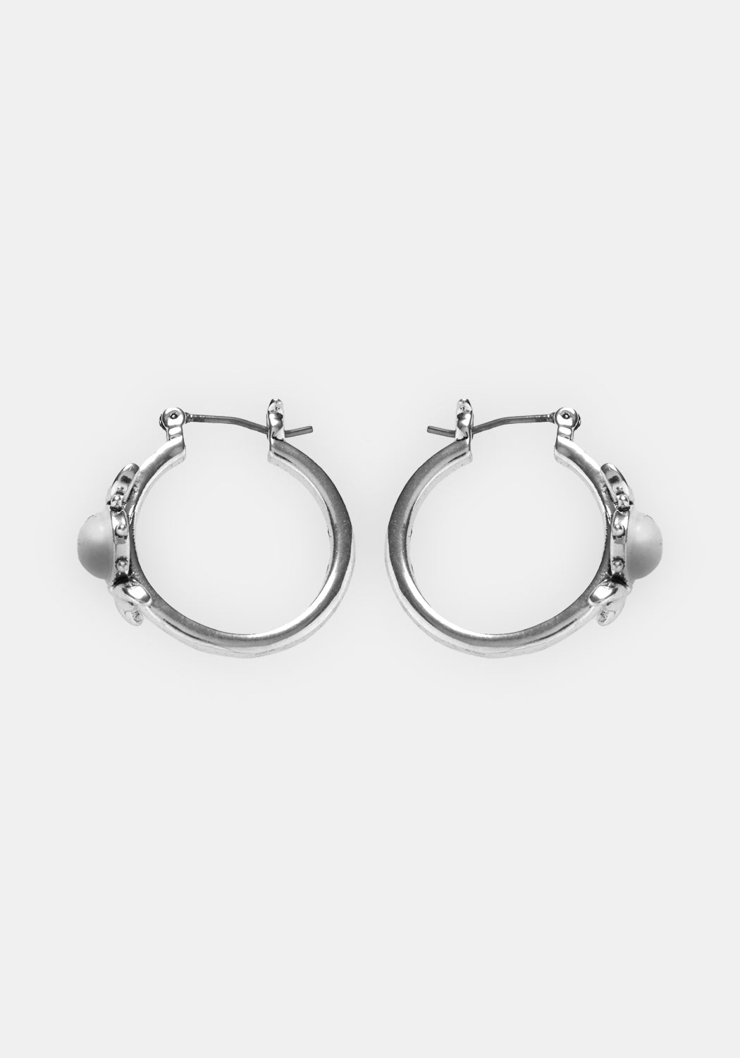 Moonstone Hoop Earrings with Crescent Moons | Silver-Plated Goddess Jewelry